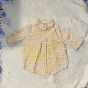 Janie and Jack white and yellow plaid button down shirt